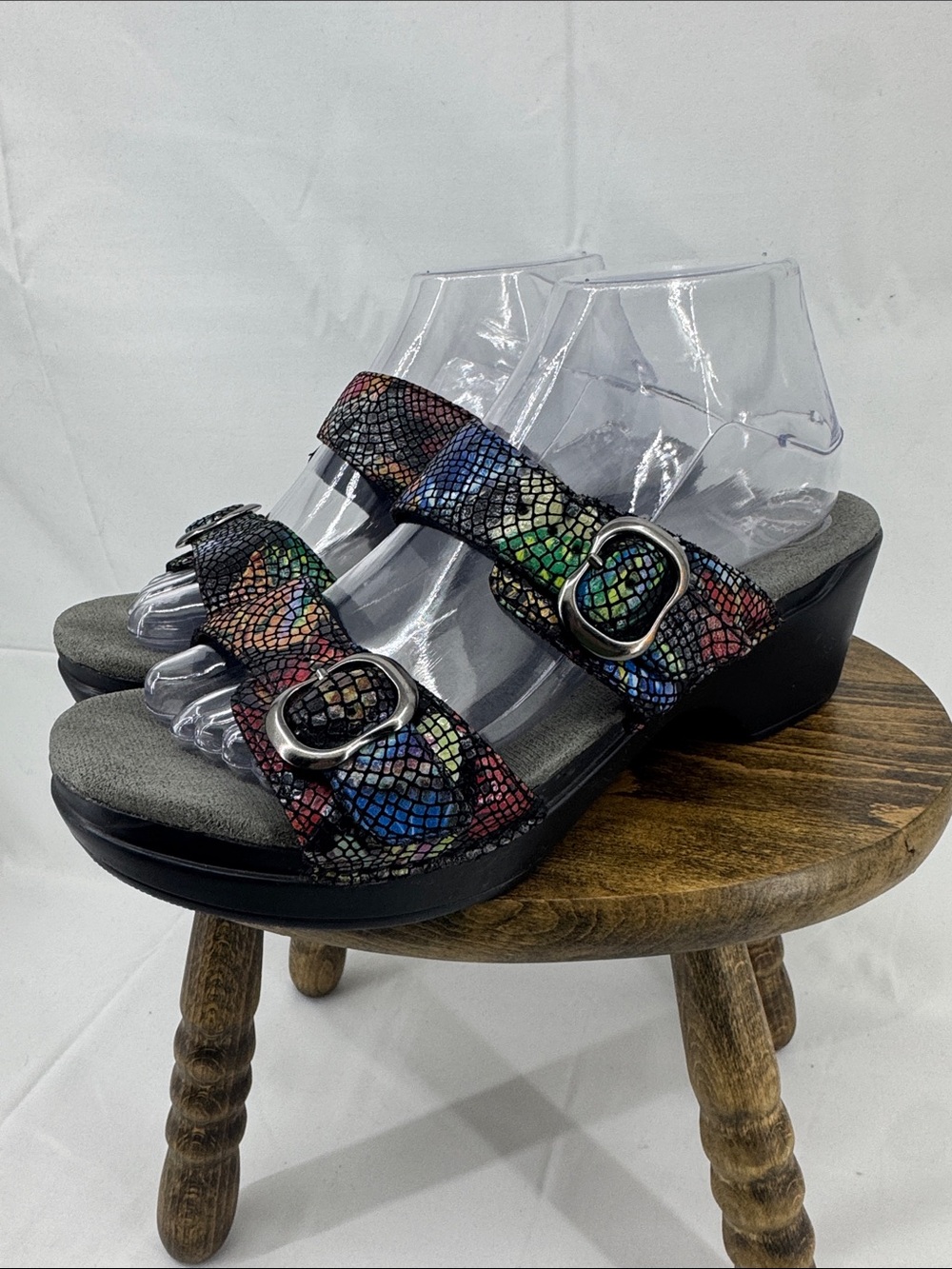 Dansko Womens Sophie Stained Glass Mosiac Buckle Slide Sandals, sz 40
